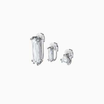 Mesmera clip earring, Single, Baguette cut crystal, White, Rhodium plated